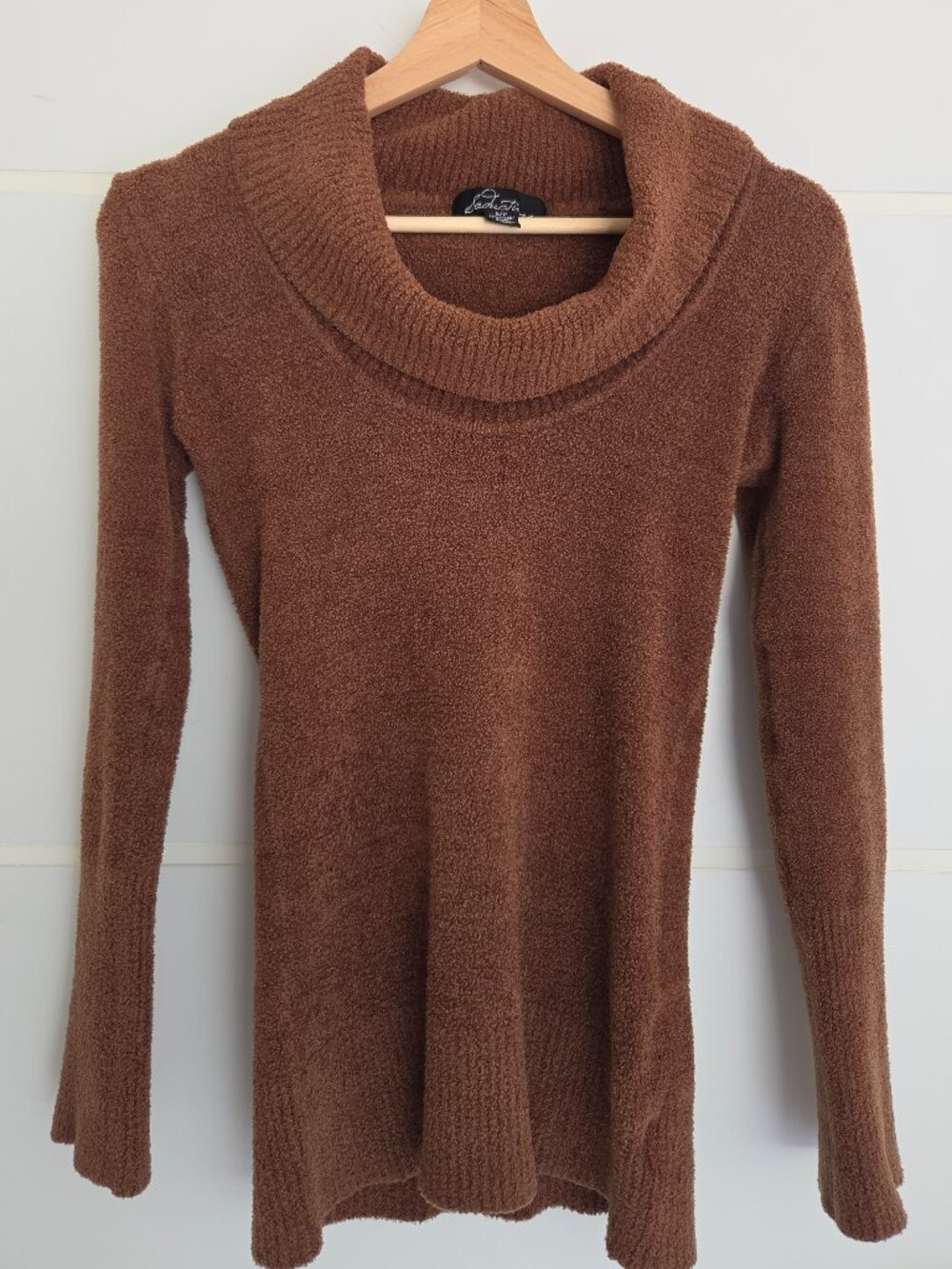 Seductions Textured Cowl Neck Sweater Chocolate Brown S/P Long Sleeve